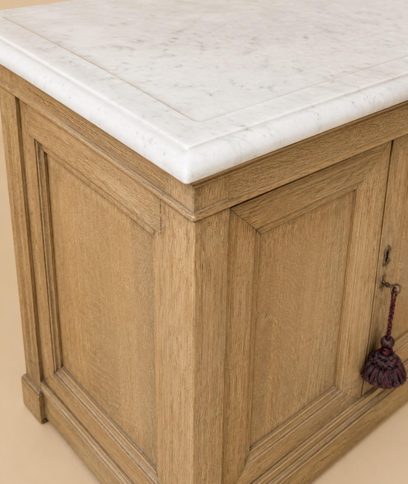 French Antique Oak Washtand Cabinet with Marble-Top