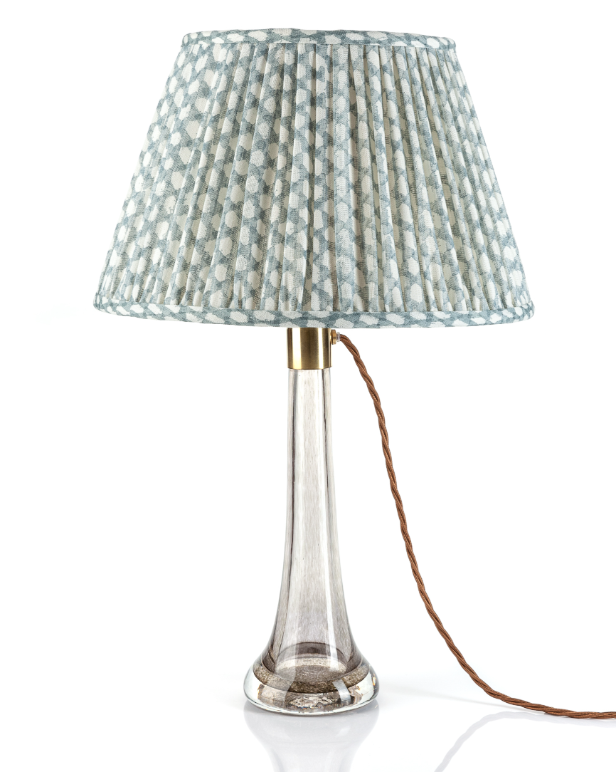 Fermoie Modified Empire Linen Shade in Light Blue Wicker