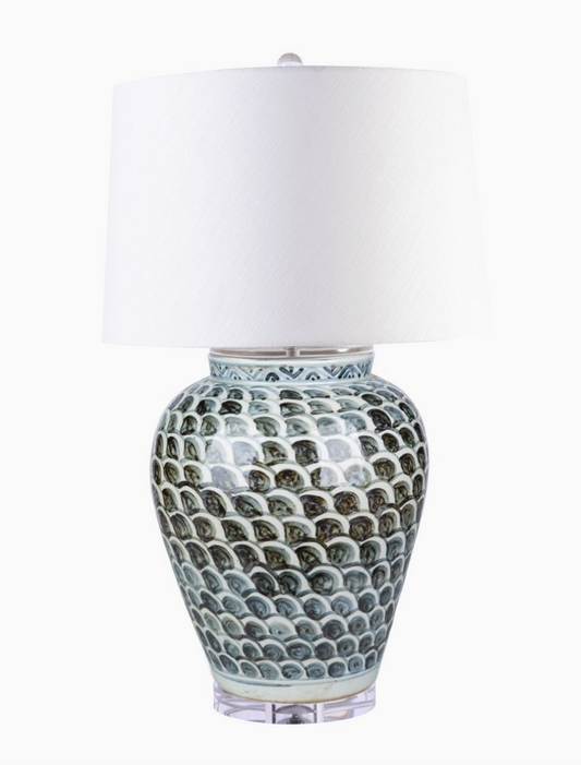 Blue & White Fish Scale Jar Lamp