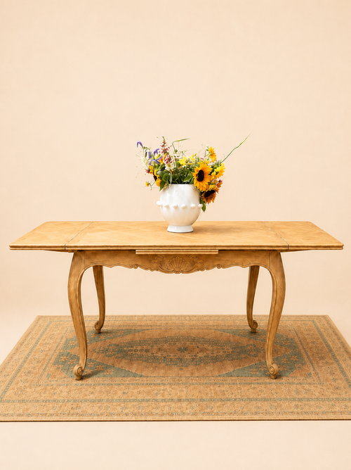 French Antique Bleached Oak Extendable Dining Table