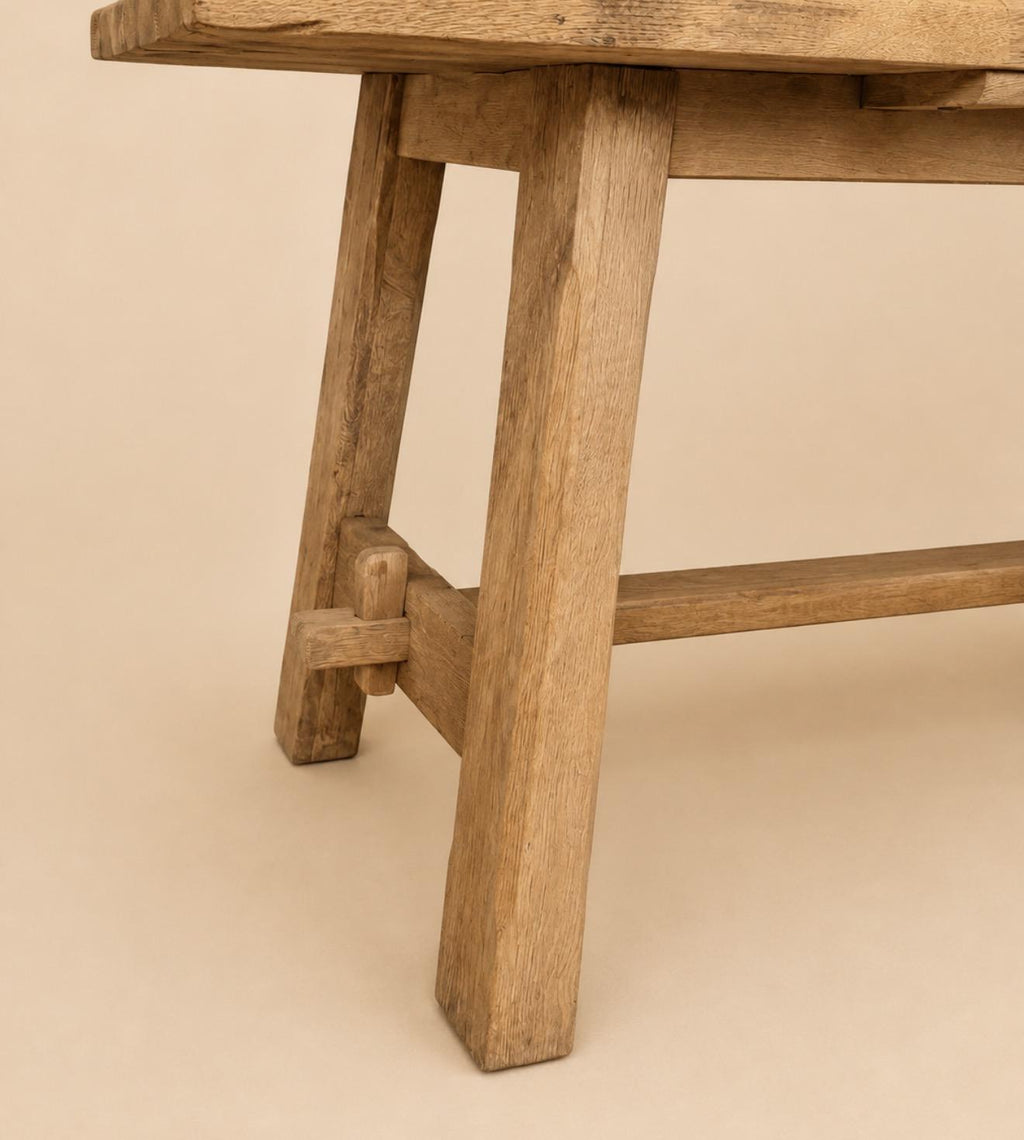 French Antique Bleached Oak Farmhouse Dining Table