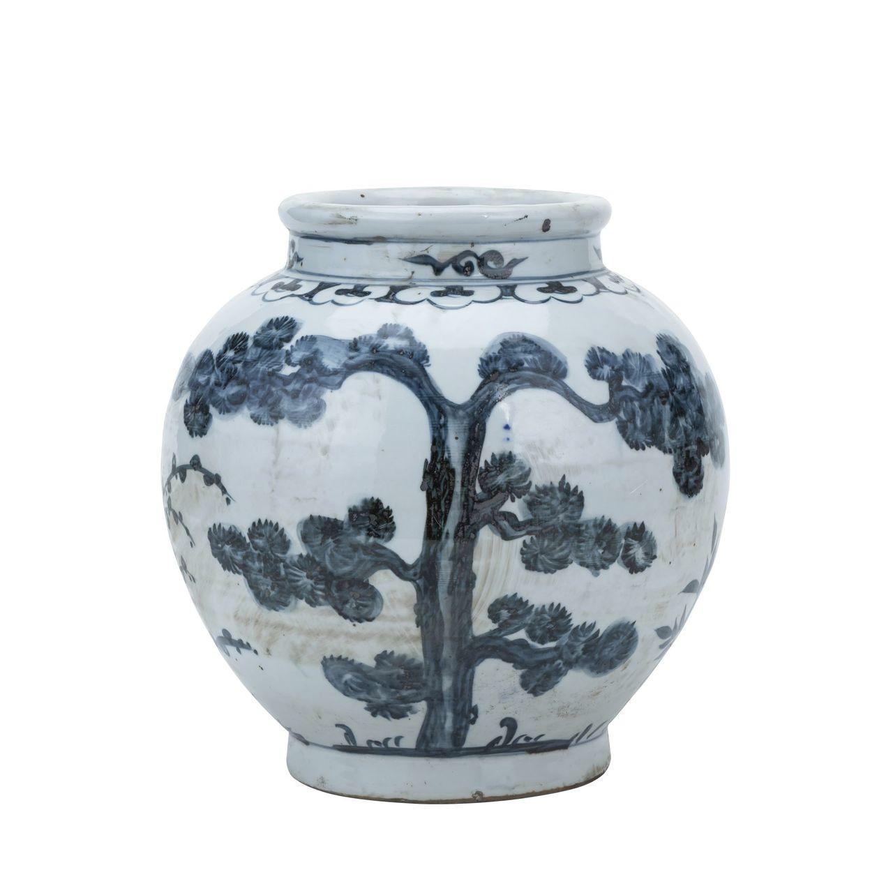 Blue and White Handcrafted Asian Vase