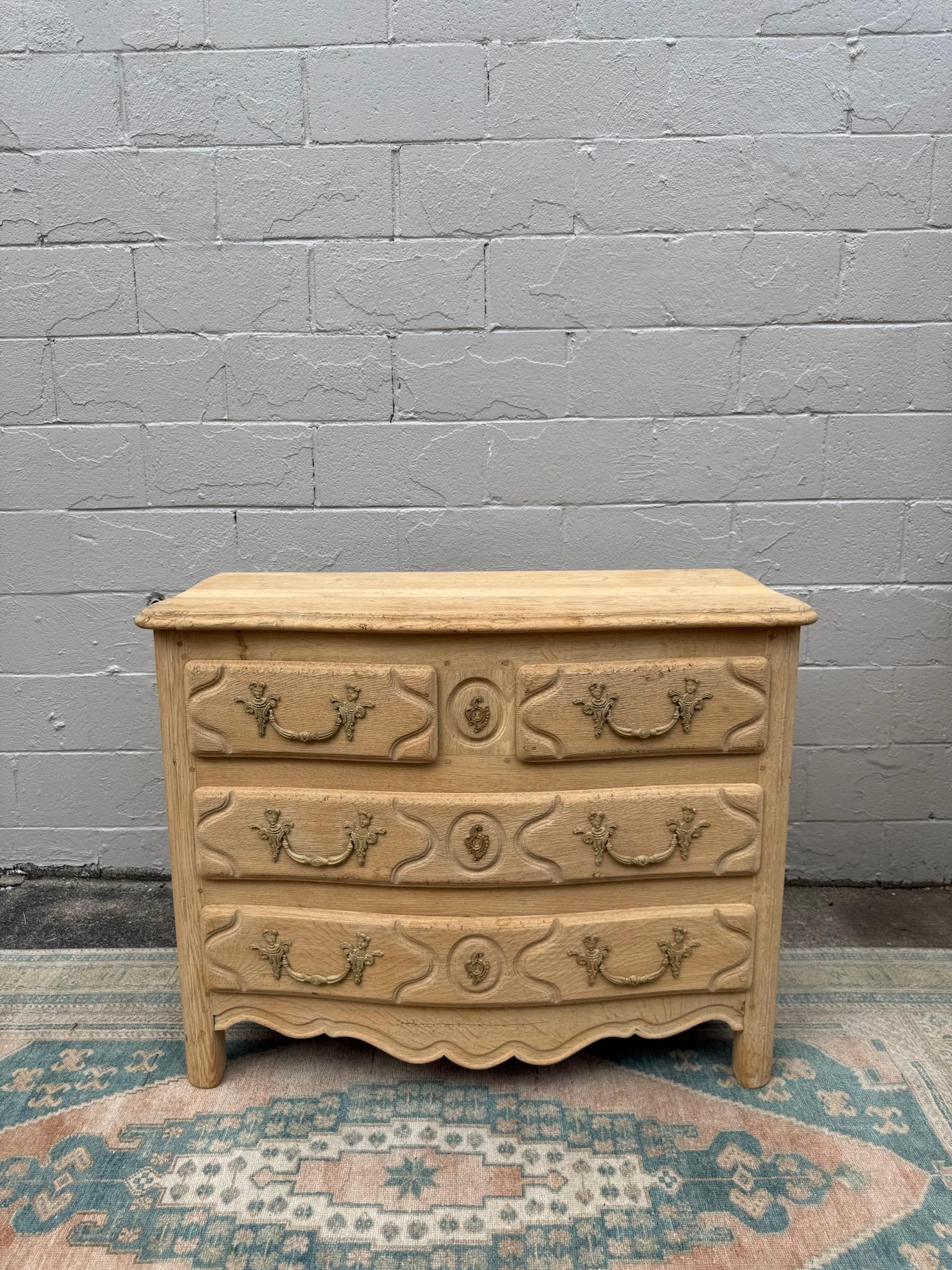 19th Century French Bleached Oak Provincial Commode | Four Drawer Chest