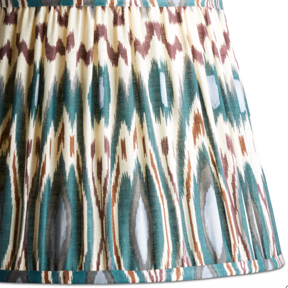 Teal Heraldic Ikat Printed Linen Empire Shade