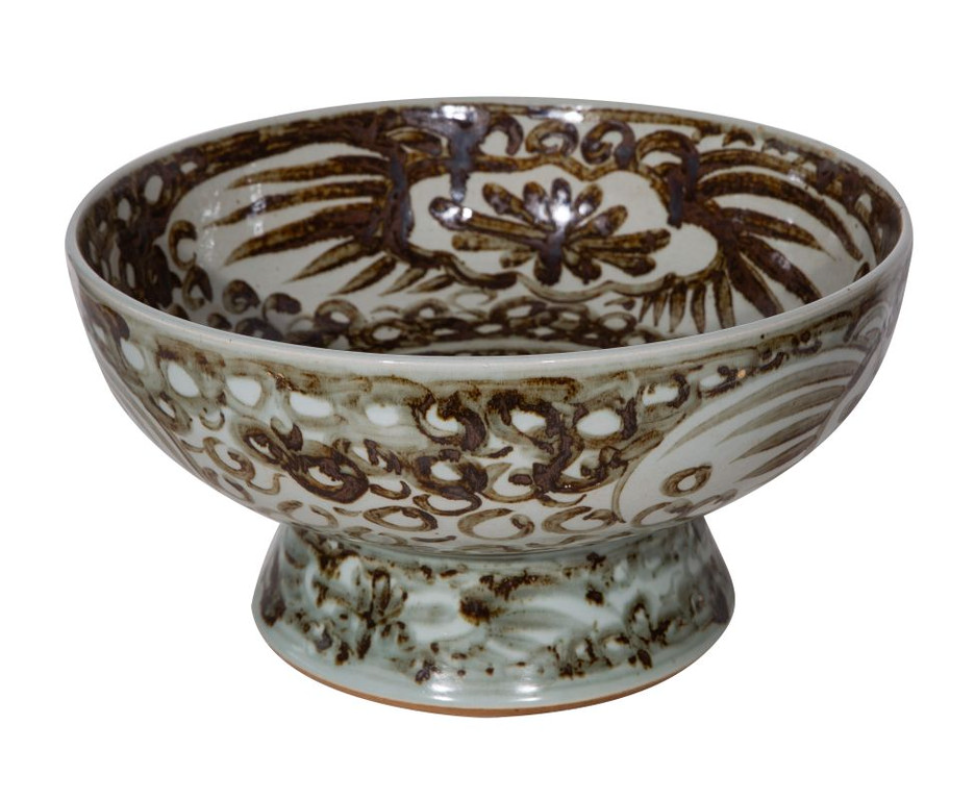 Rusty Brown Sea Flower Serving Bowl