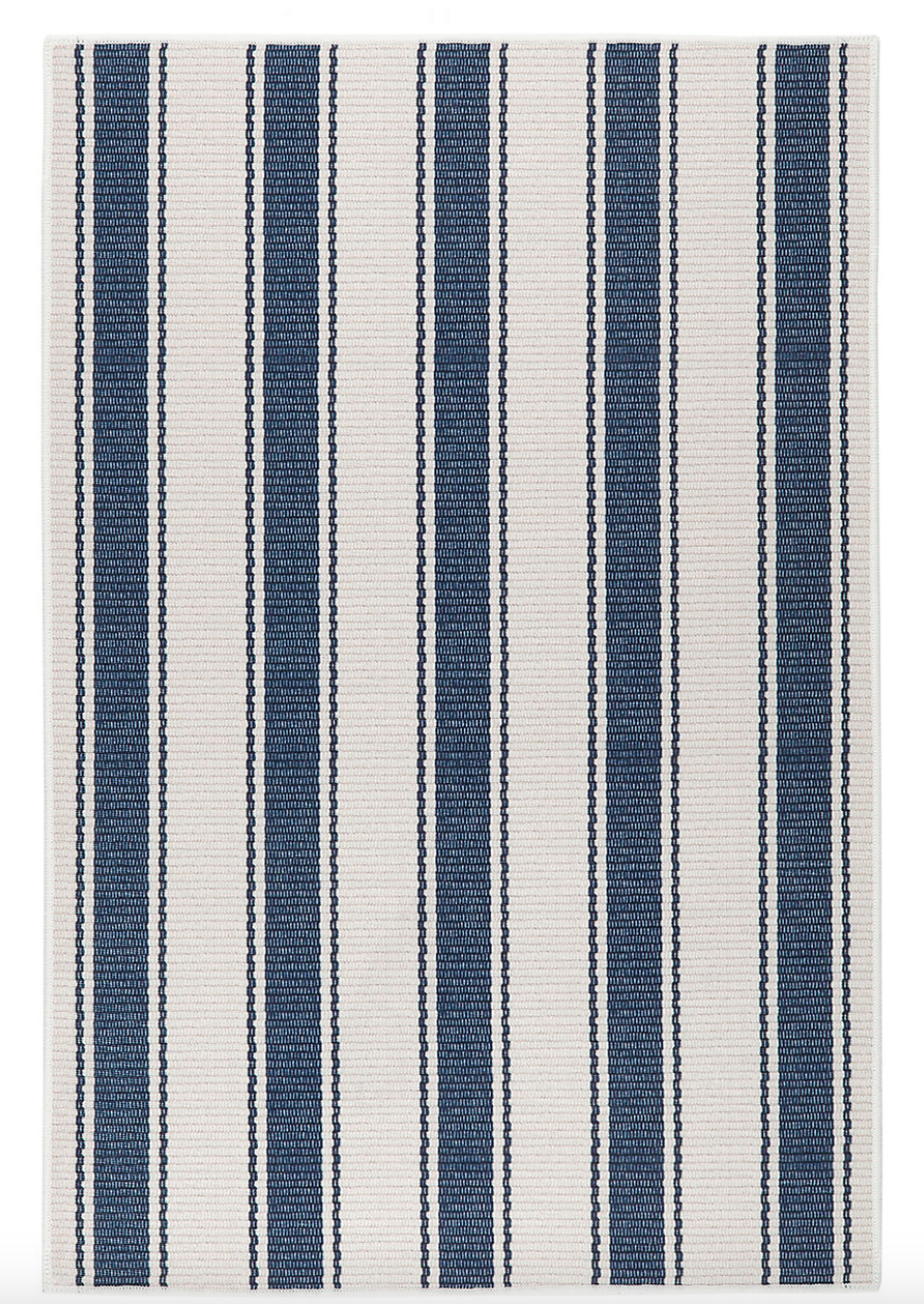 Blue Awning Stripe Washable Rug