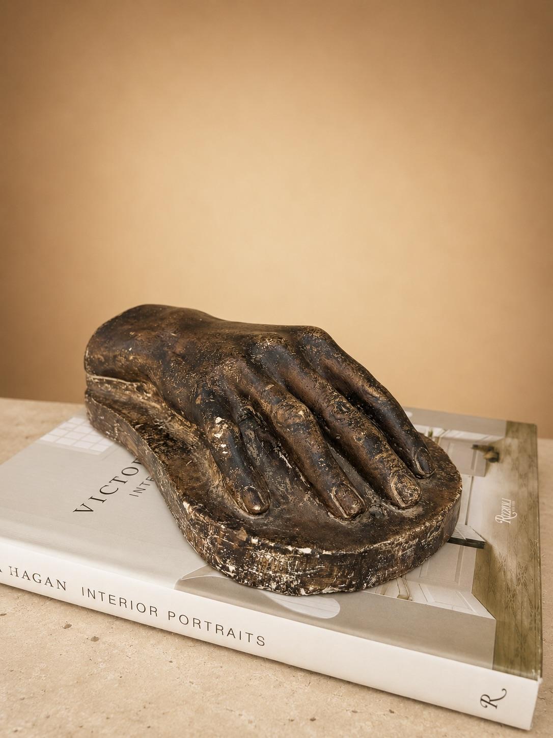 French Antique Hand Sculpture | Aged Bronze-Tone Decorative Piece