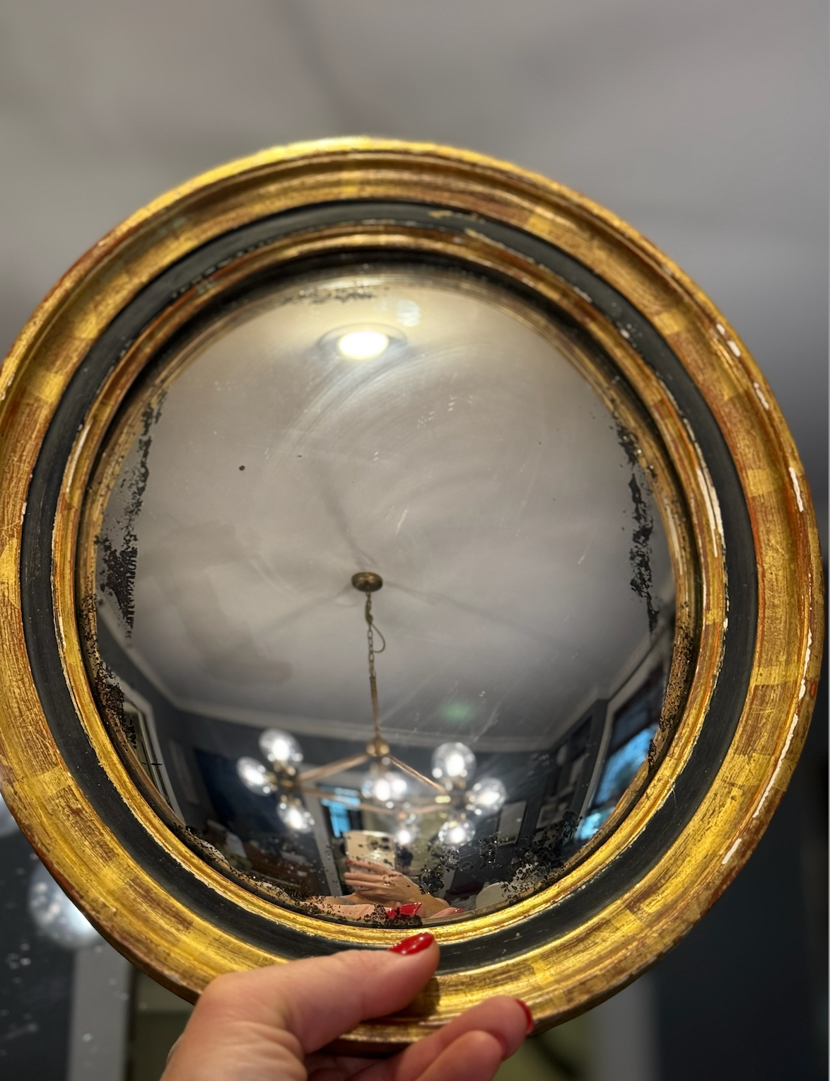 Antique Giltwood Convex Mirror