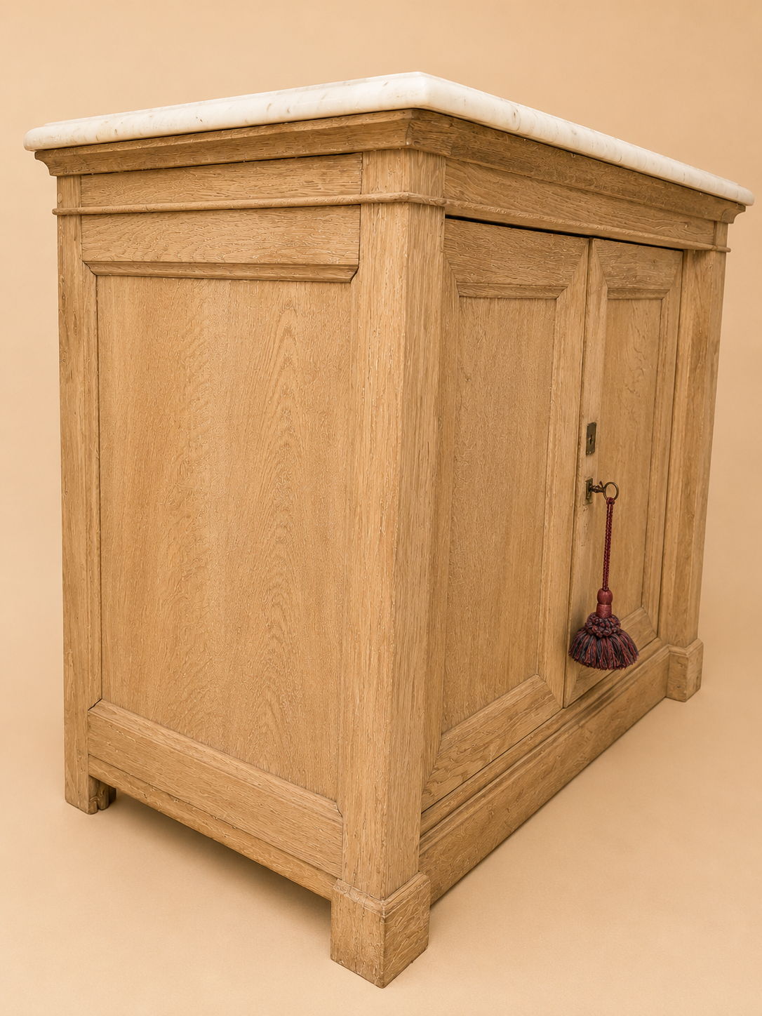 French Antique Oak Washtand Cabinet with Marble-Top