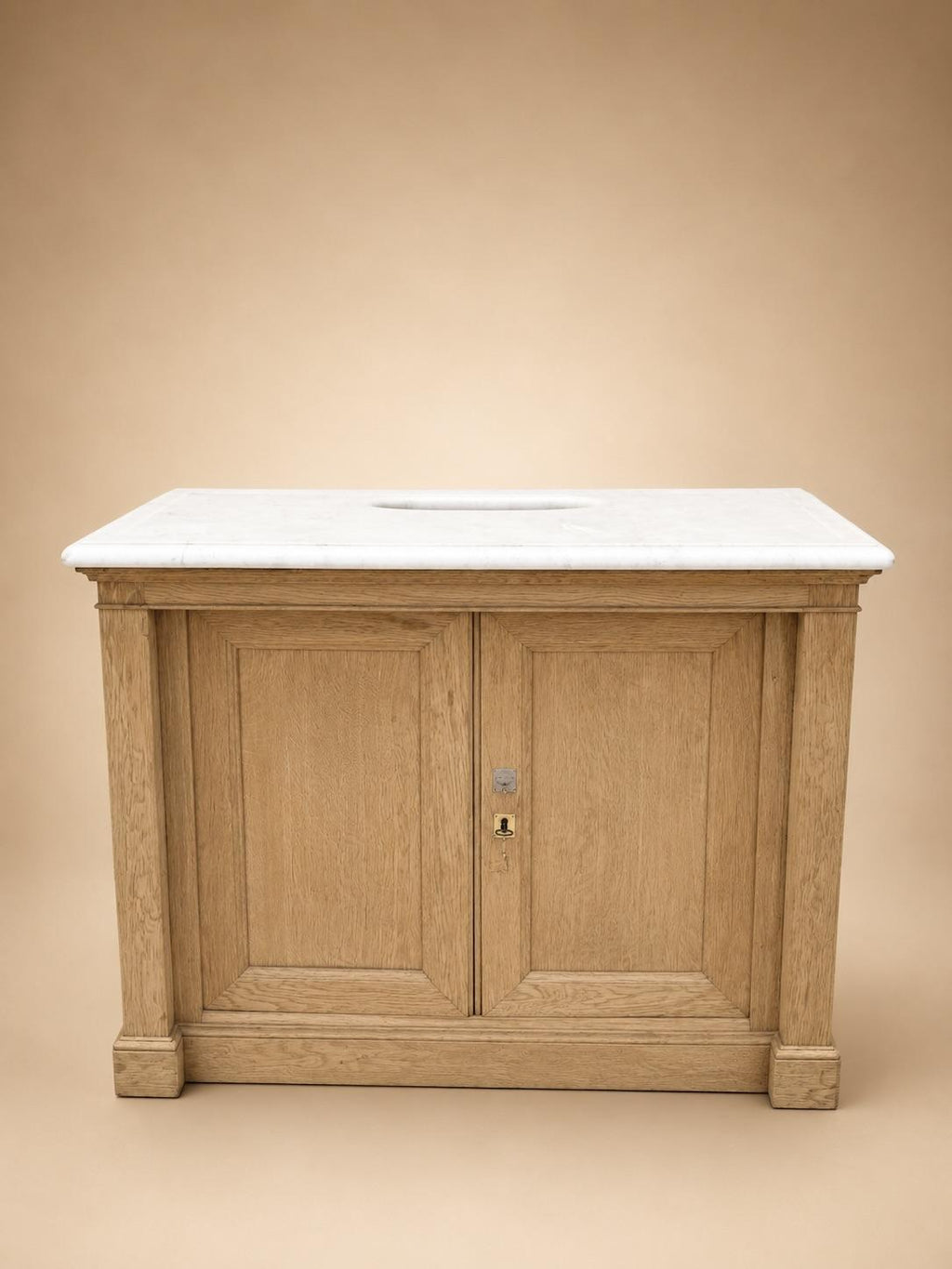 French Antique Oak Washtand Cabinet with Marble-Top