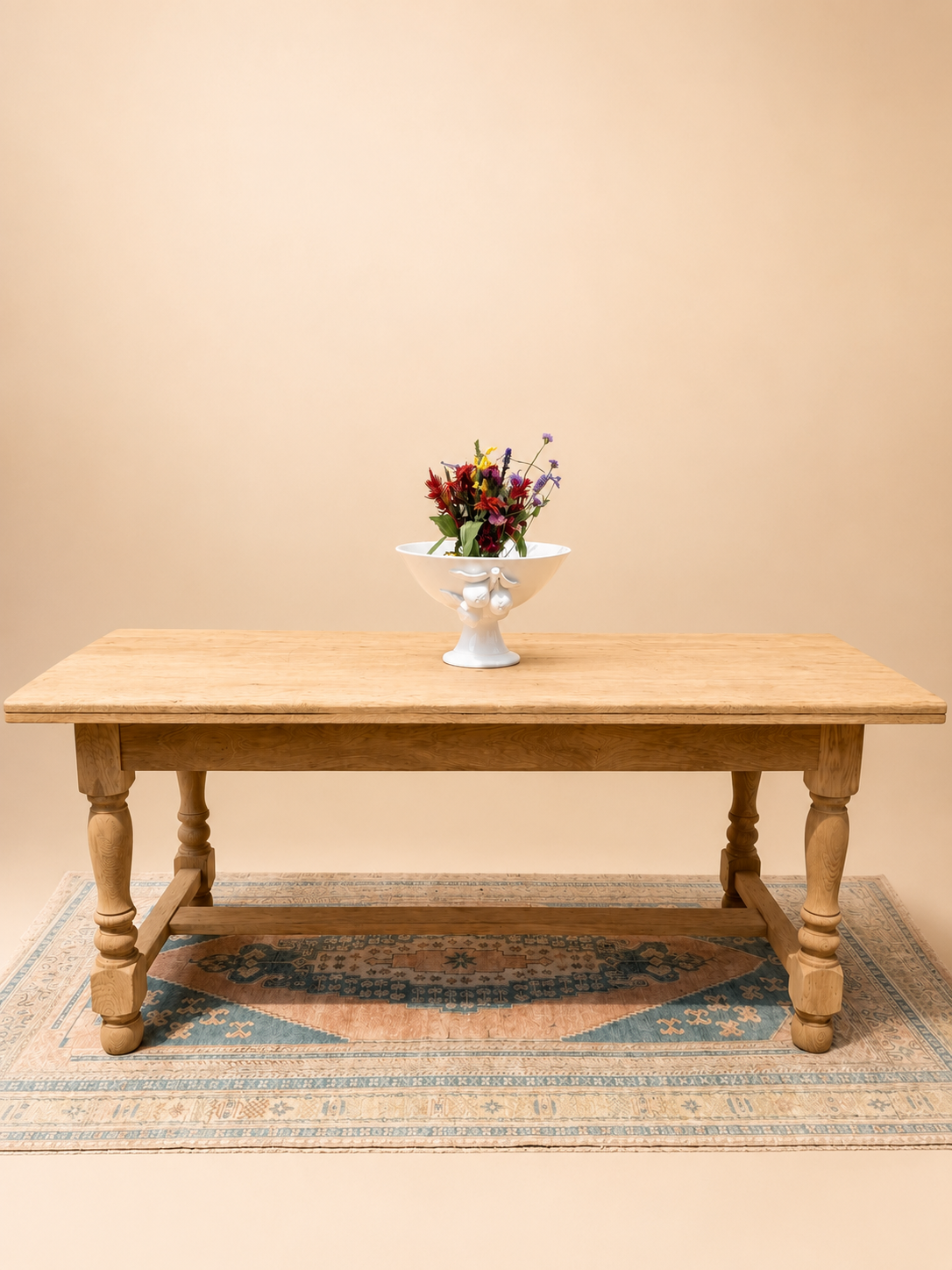 French Antique Bleached Oak Farmhouse Dining Table