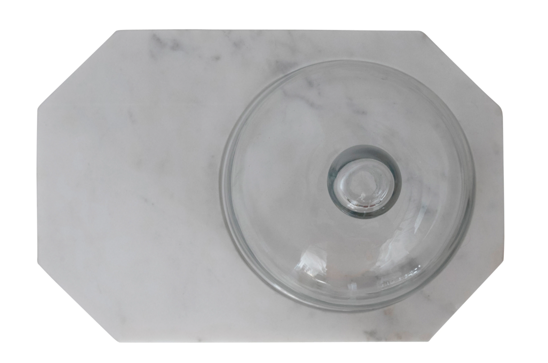 Marble Serving Tray with Glass Cloche