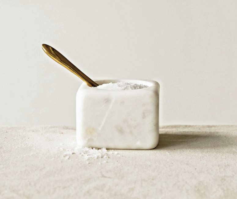 Marble Salt Bowl w Brass Spoon