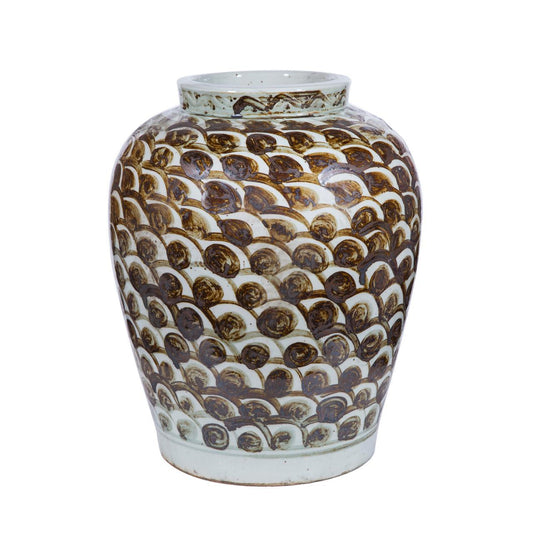 Rusty Brown Jar With Fish Scale Pattern