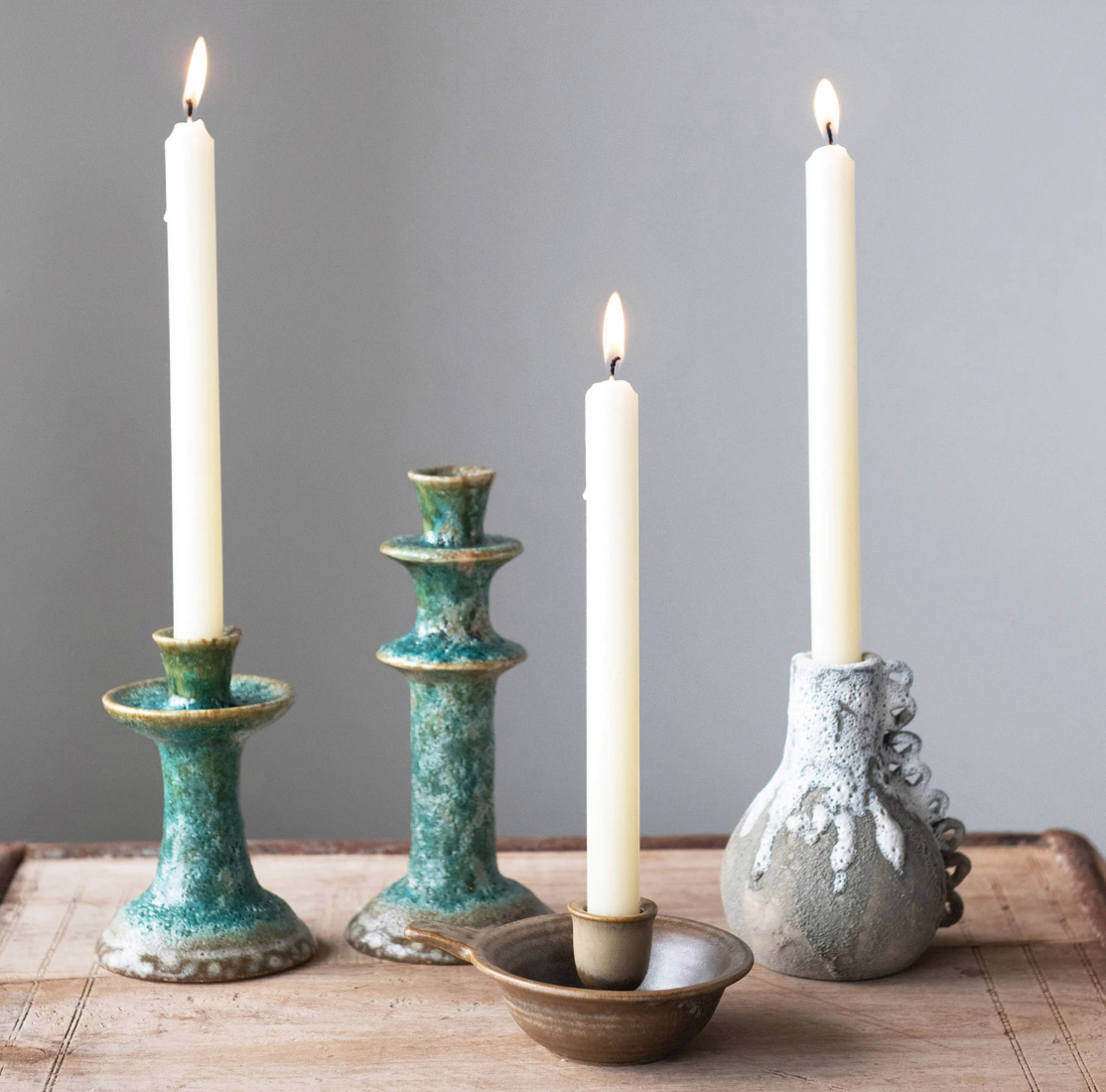 Green Stoneware Candle Holder