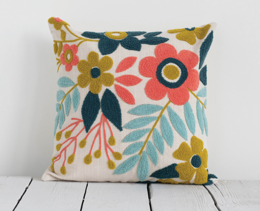 Embroidered Floral Pillow