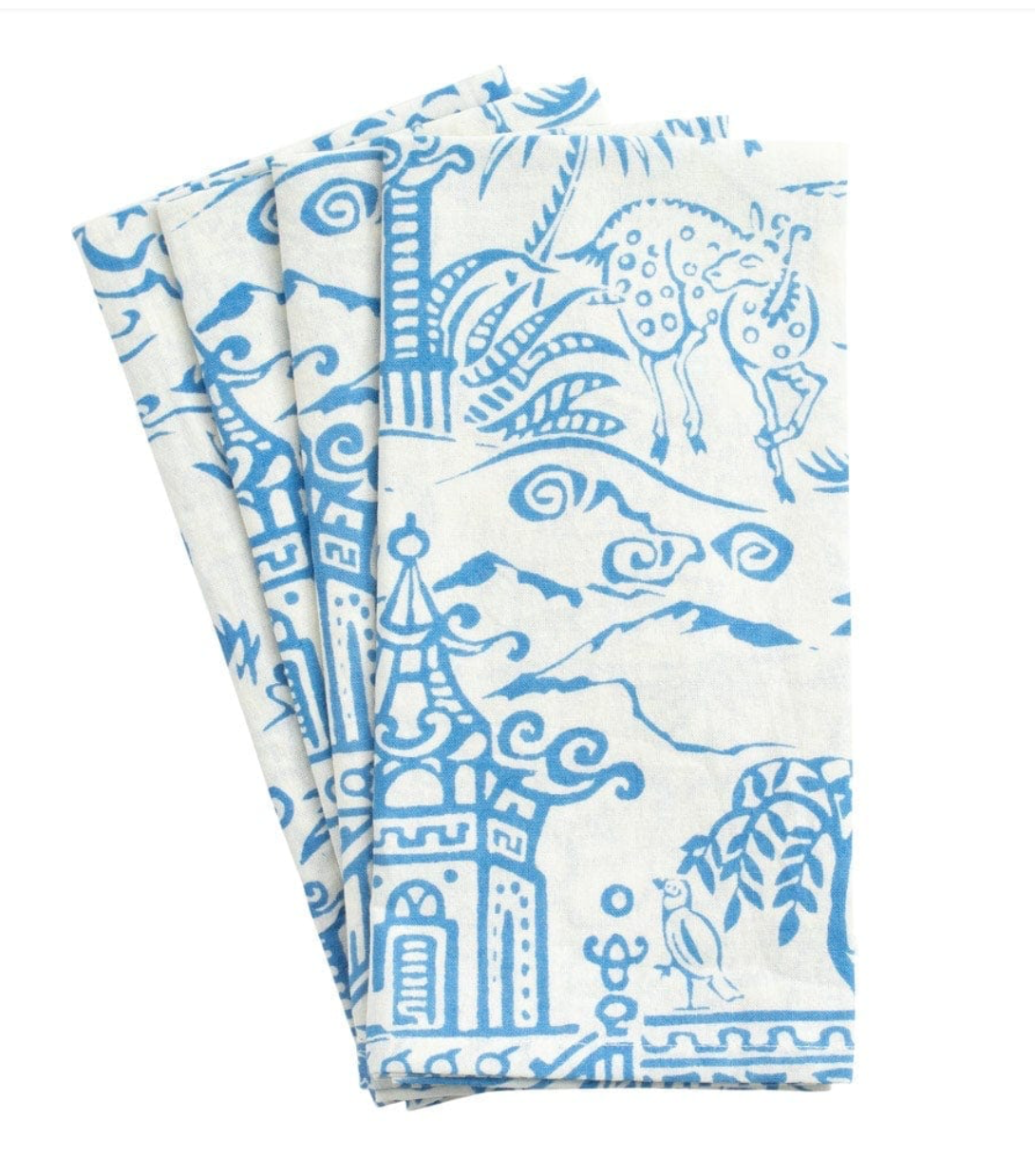 Pagoda Toile Cloth Dinner Napkins in Blue