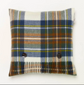 Merino Lambswool Muted Blue Stewart Tartan Plaid Pillow - Made in England