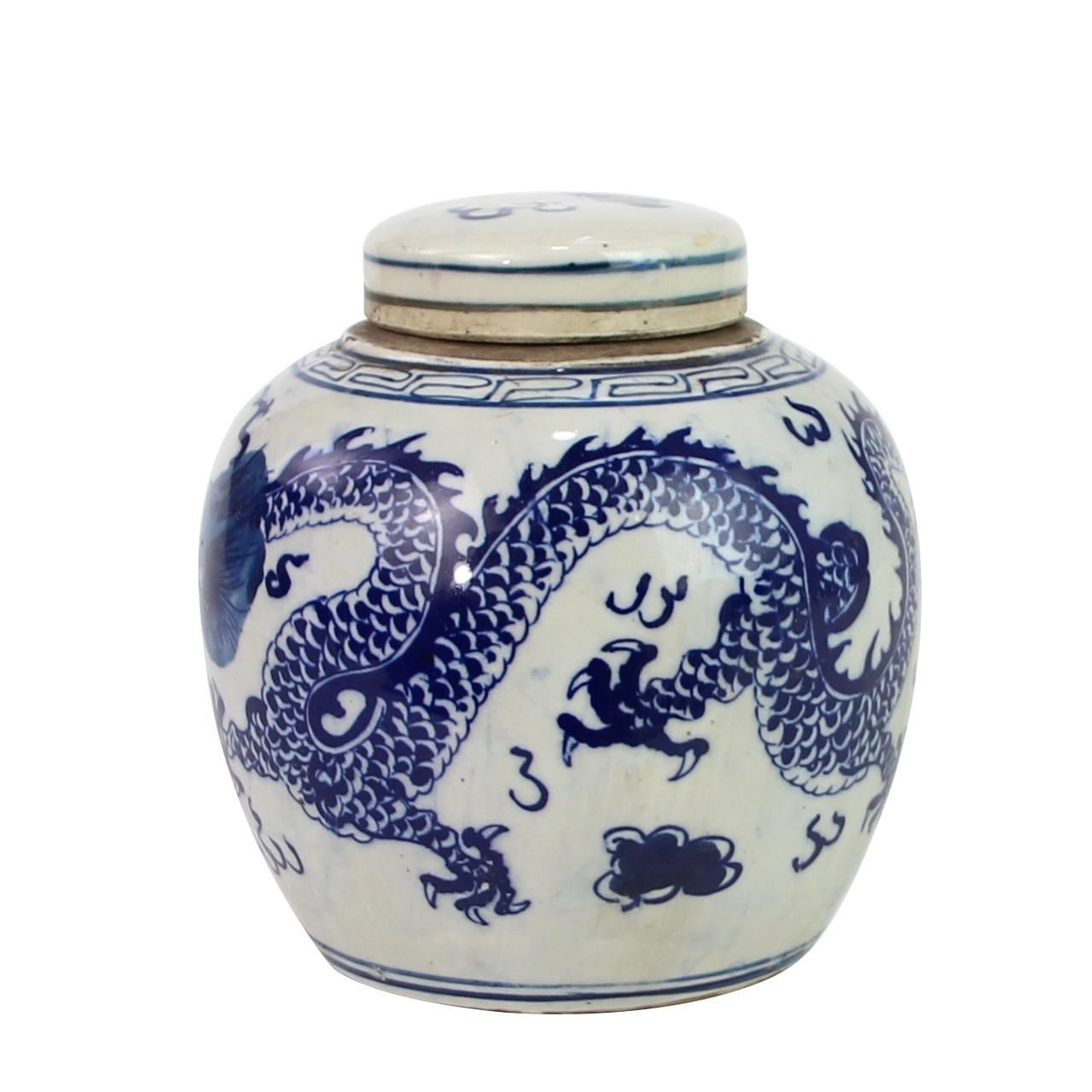 Blue & White Dragon Ginger Jar