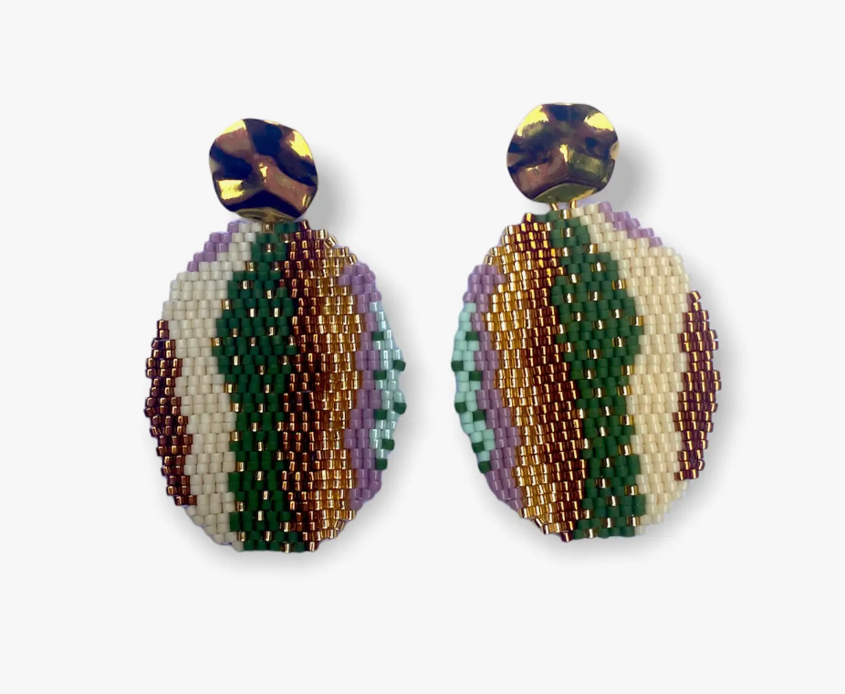 Beaded Oval Drop Earrings