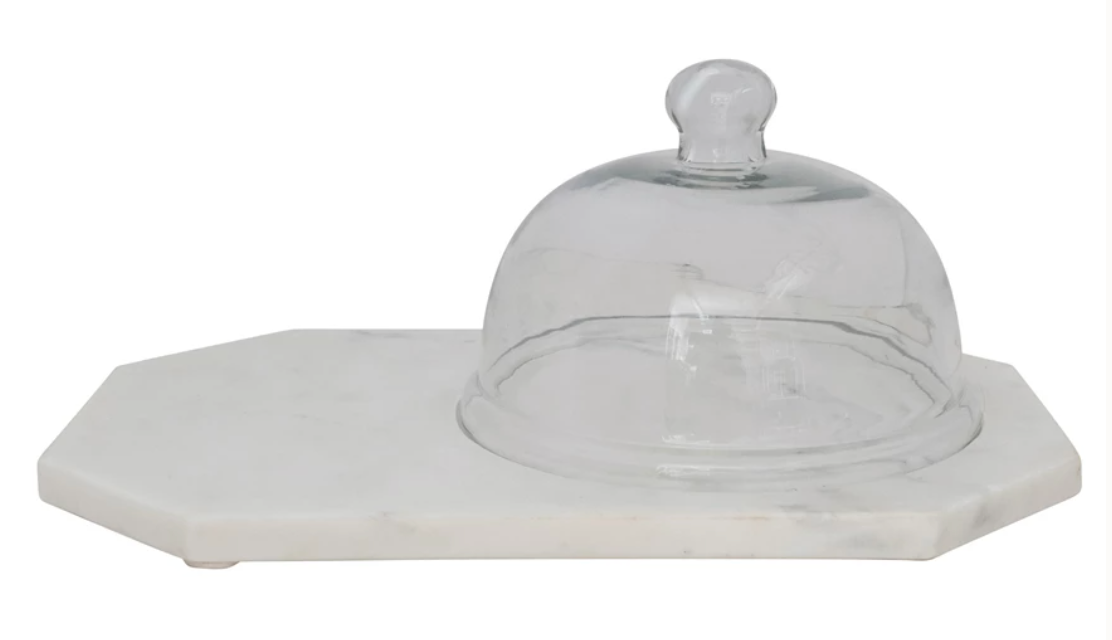 Marble Serving Tray with Glass Cloche