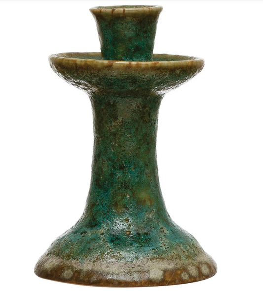 Green Stoneware Candle Holder