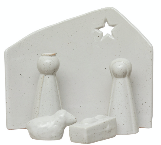 Stoneware Nativity with Glaze, Set of 5